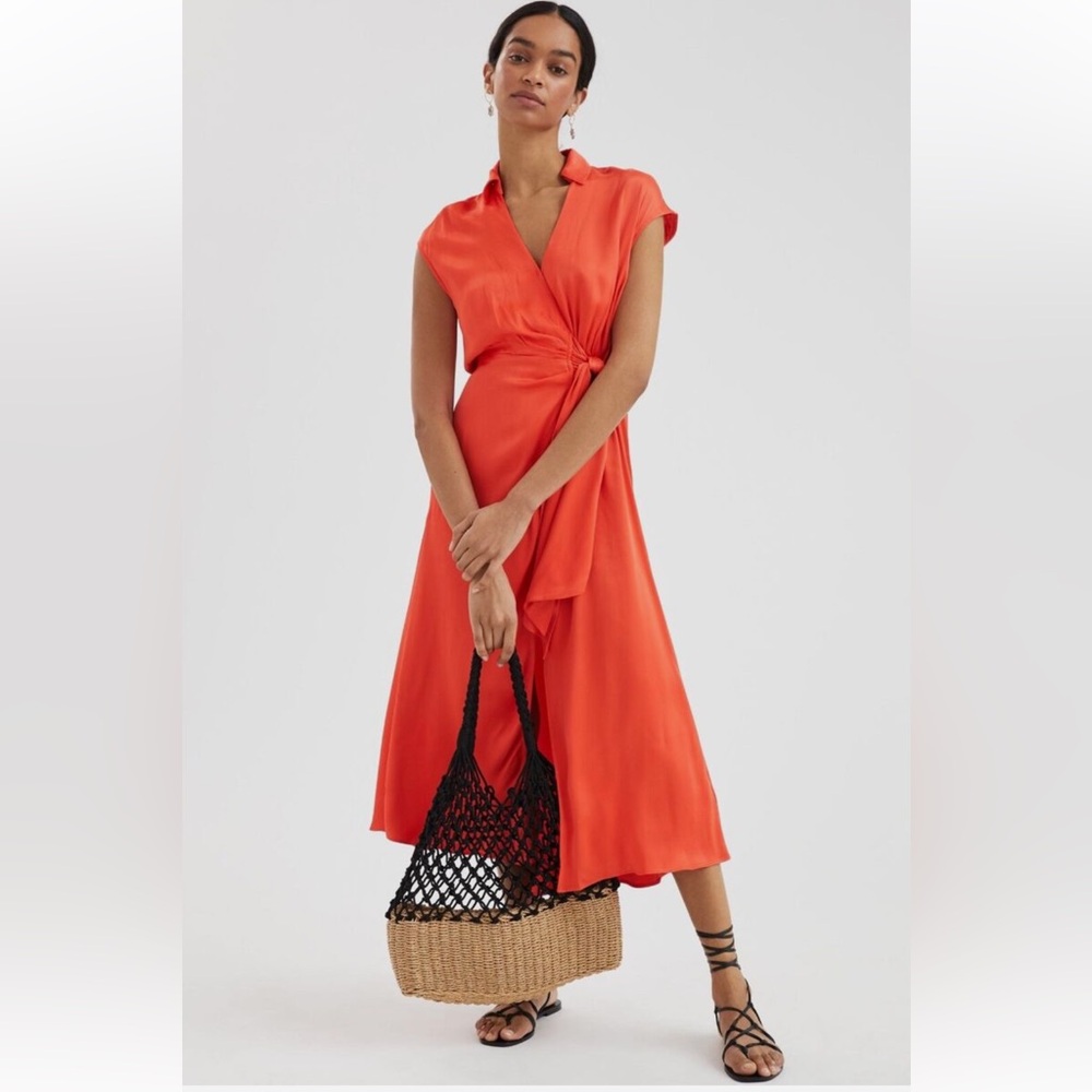 BRAND NEW. Anthropologie || Maeve Open-Back Wrap Midi Dress Orange Red